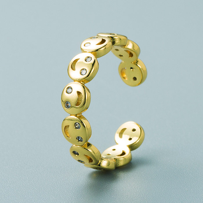 Modischer, verkupferter 18-Karat-Gold-Mikro-Intarsien-Zirkon-Stern- und Mond-Smiley-Ring