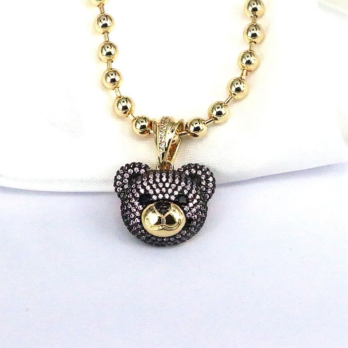 Hip-Hop Little Bear Copper Plating Inlay Zircon Gold Plated Pendant Necklace