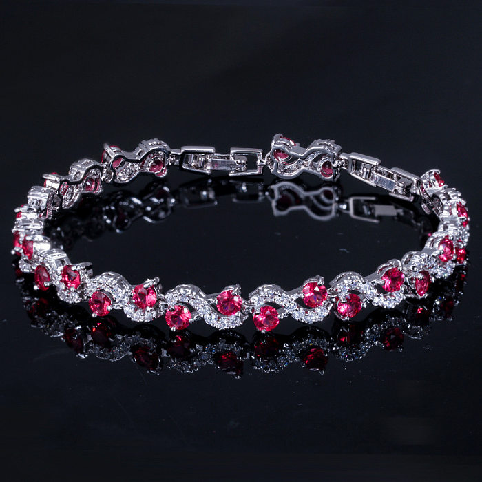 Elegant Cute Sweet Colorful Copper Plating Inlay Gem White Gold Plated Bracelets