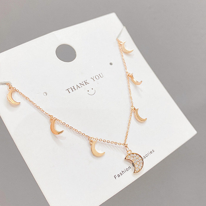 Simple Style Moon Copper Inlay Rhinestones Necklace