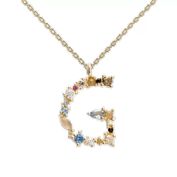 Halskette mit Anhänger im klassischen Stil mit Buchstabenverkupferung und Inlay aus künstlichen Edelsteinen