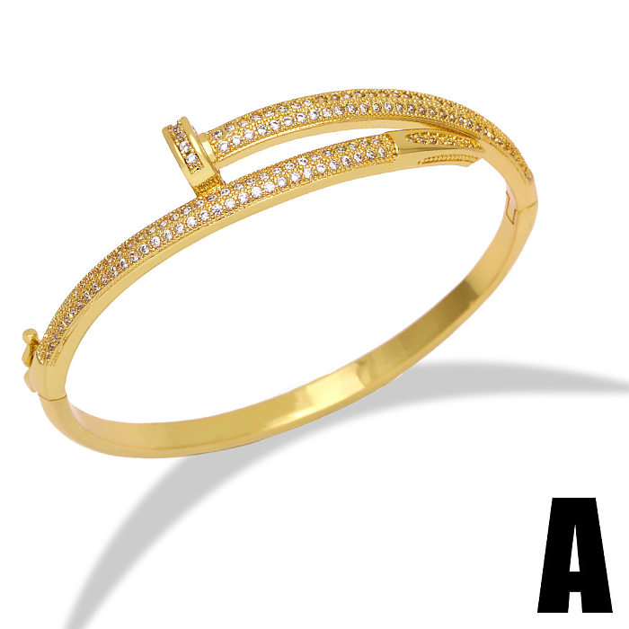 Fashion Diamond-encrusted Double T Open Copper Bracelet