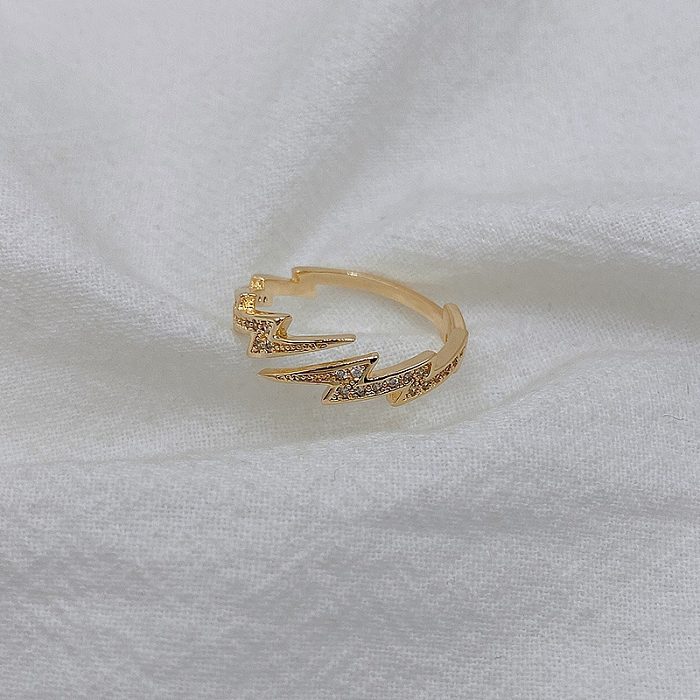 Streetwear Lightning Copper Inlay Artificial Diamond Open Ring