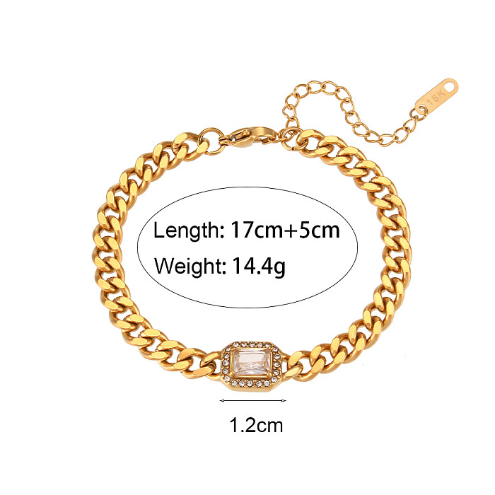 Fashion Square Stainless Steel Plating Inlay Zircon Bracelets Necklace 1 Piece