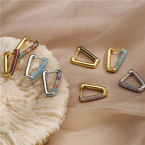 Clip d'oreille plaqué cuivre, Triangle Simple micro-incrusté, vente en gros de bijoux
