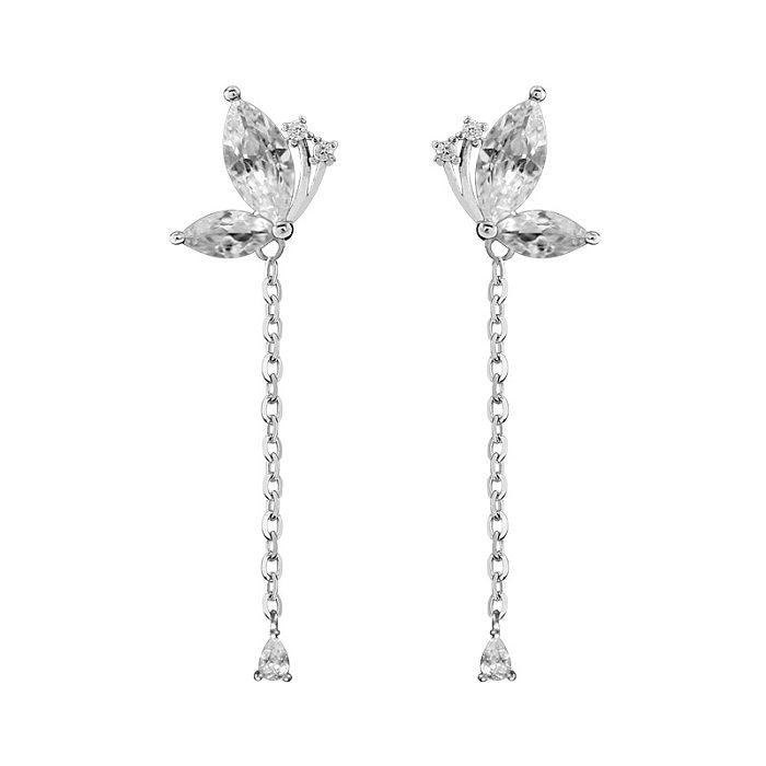 1 Pair IG Style Sweet Water Droplets Butterfly Plating Chain Inlay Copper Zircon Drop Earrings