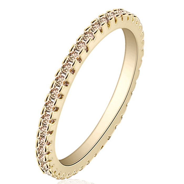 Schlichter geometrischer Kupfer-Inlay-Zirkon-Ring mit 14-Karat-Vergoldung