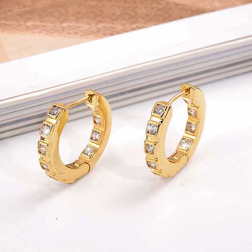 1 Paar IG Style Simple Style Runde Plating Inlay Kupfer Zirkon 18K vergoldete Ohrringe