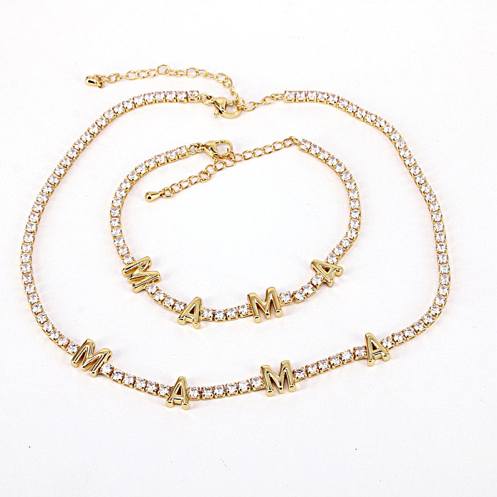 Fashion Mama Heart Necklace Bracelet Female Copper Zircon Jewelry Set