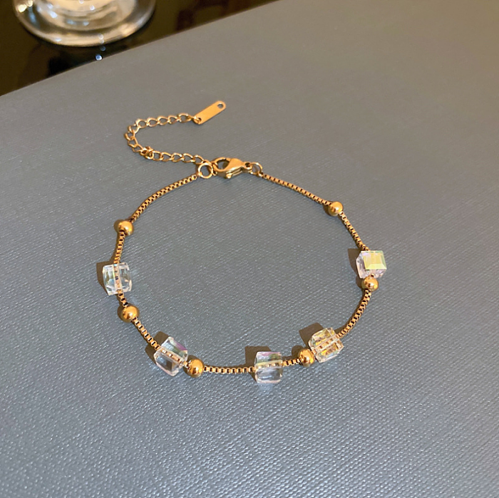 Collier de bracelets plaqués or 14 carats en acier inoxydable carré de style moderne en gros