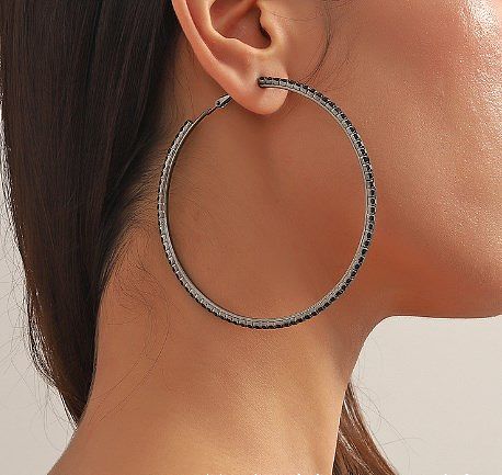 1 paire de boucles d'oreilles créoles en cuivre et strass, Style Simple et exagéré, incrustation de placage circulaire