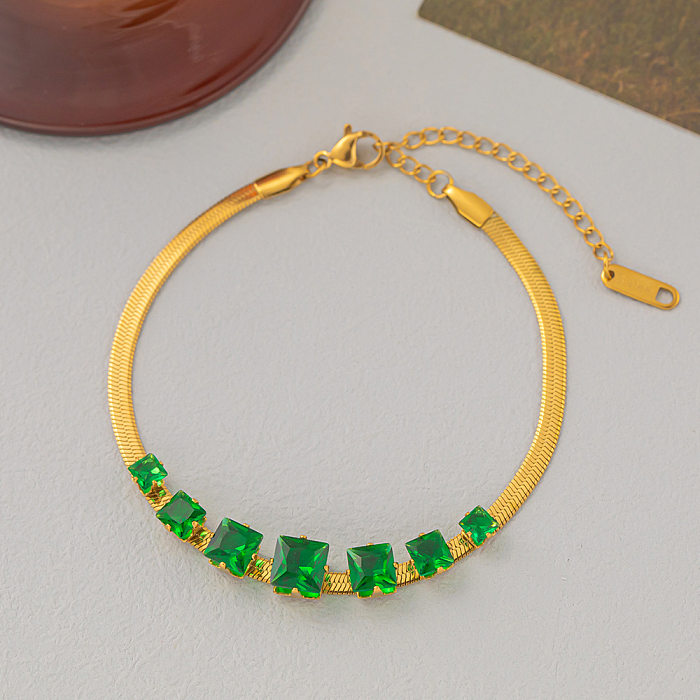 Glamouröse, quadratische Titanstahl-Inlay-Strasssteine, 18 Karat vergoldete Armbänder, Ohrringe, Halskette