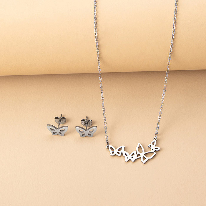 Fashion Butterfly Stainless Steel Hollow Out Jewelry Set 1 Set