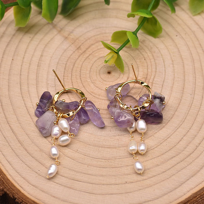 1 Pair Casual Flower Plating Inlay Freshwater Pearl Copper Zircon 18K Gold Plated Drop Earrings