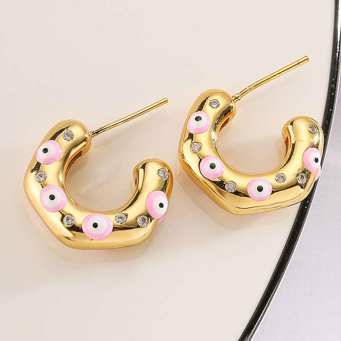 1 Pair Fashion C Shape Devil'S Eye Copper Enamel Inlay Zircon Ear Studs