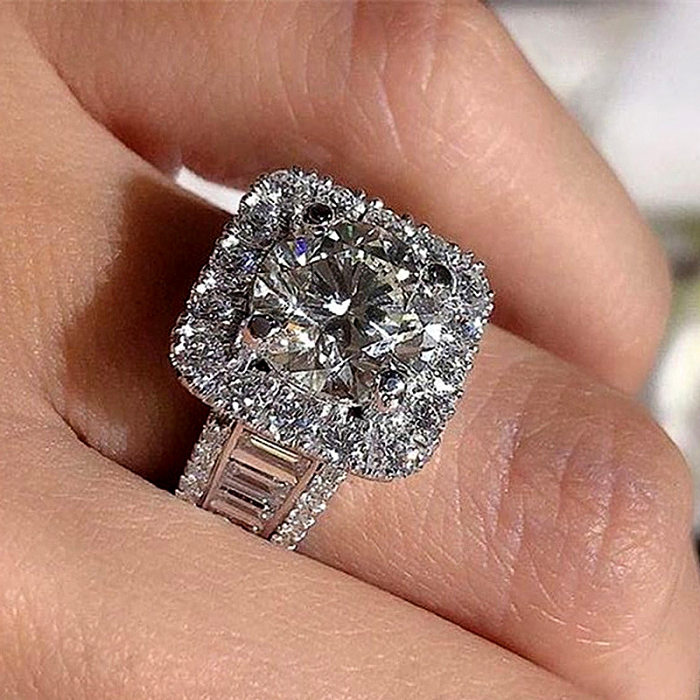 Novo Criativo redondo diamante zircão conjunto completo t quadrado anel de cobre