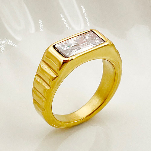 Retro Square Stainless Steel Plating Inlay Zircon Gold Plated Rings