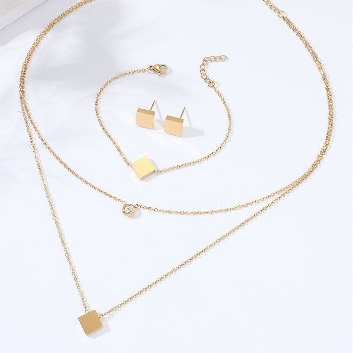 Simple Stainless Steel 18K Gold Plated Sugar Double Layer Necklace Bracelet Set