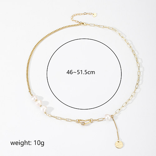 IG Style Heart Shape Copper Pearl Plating Inlay Zircon 18K Gold Plated Necklace