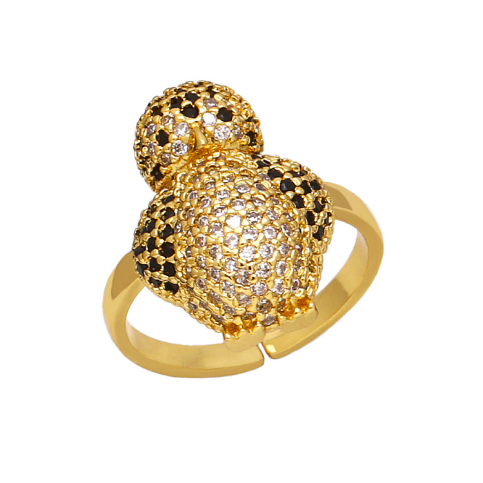IG Style Streetwear Penguin Copper Plating Inlay Zircon 18K Gold Plated Open Rings