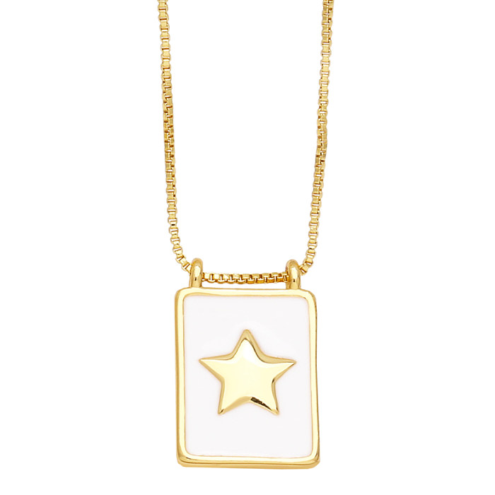 Simple Style Square Star Moon Copper 18K Gold Plated Pendant Necklace In Bulk
