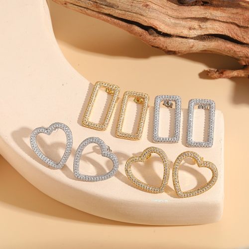 1 Pair Elegant Luxurious Classic Style Heart Shape Plating Inlay Copper Zircon 14K Gold Plated Ear Studs