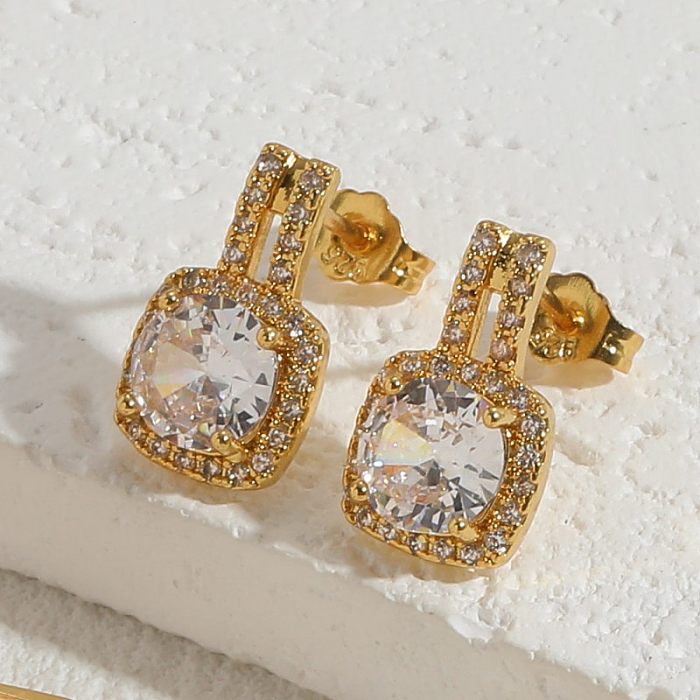 1 Pair Classic Style Shiny Square Butterfly Copper Asymmetrical Plating Inlay Zircon 14K Gold Plated Earrings