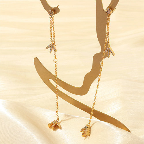 1 Pair IG Style Shamrock Chain Tassel Plating Inlay Copper Zircon 18K Gold Plated Drop Earrings