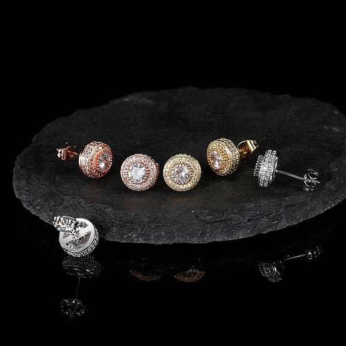 Simple Style Round Copper Inlaid Zircon Ear Studs