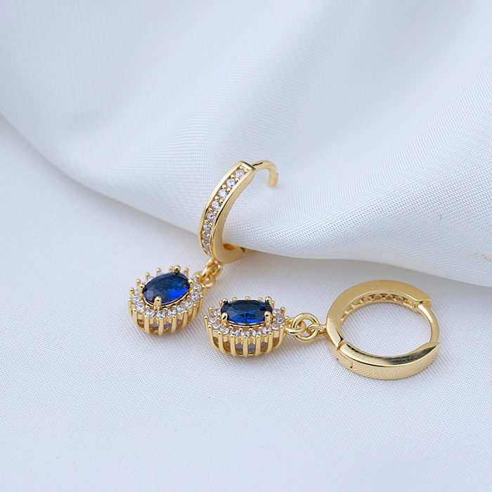 1 Pair Retro U Shape Water Droplets Copper Inlay Zircon Earrings