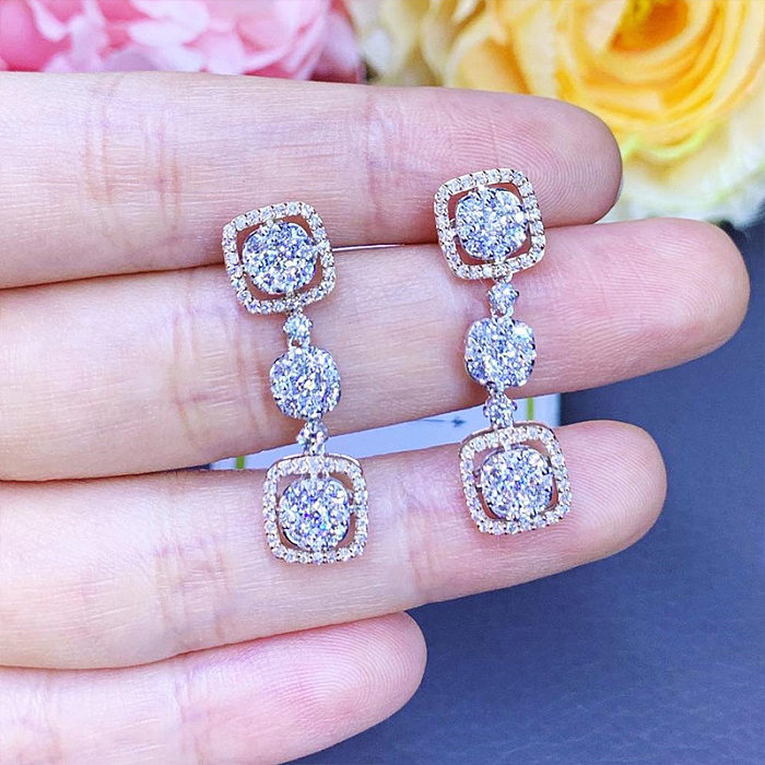 New Wedding Accessories Fashion Long Copper Inlaid Zircon Earrings