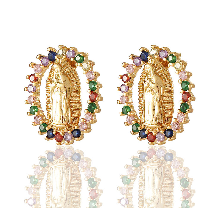 Boucles d'oreilles à tige en cuivre et diamant géométrique, motif religieux rétro à la mode