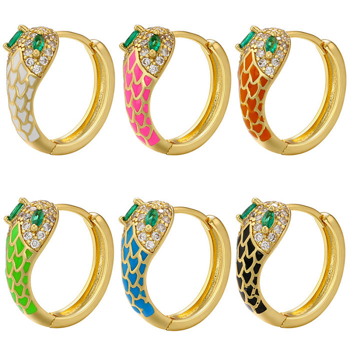 1 Pair Fashion Snake Copper Plating Zircon Earrings