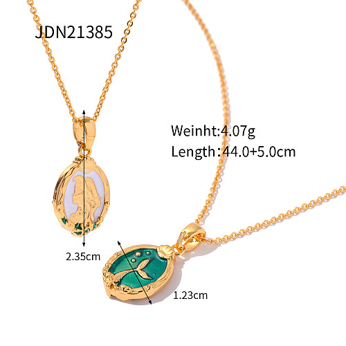 Retro Mermaid Copper Enamel Pendant Necklace 1 Pair