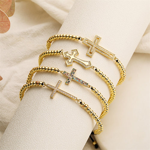 IG-Stil, einfacher Stil, Kreuz-Kupfer-Perlenüberzug, Inlay-Zirkon-Armbänder
