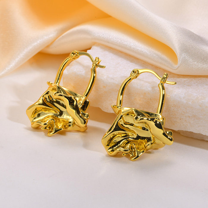 Boucles d'oreilles anneaux en laiton plaqué or géométrique de style vintage