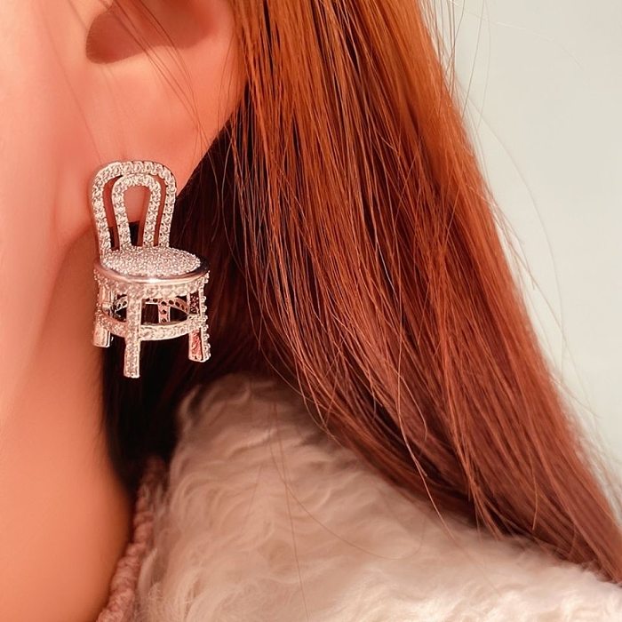 1 Pair Shiny Chair Inlay Copper Zircon Ear Studs