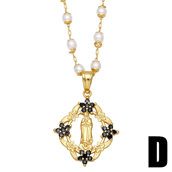 Collar de cadena de perlas Simple para mujer, flor de circón colorida, Virgen María, collar de cobre