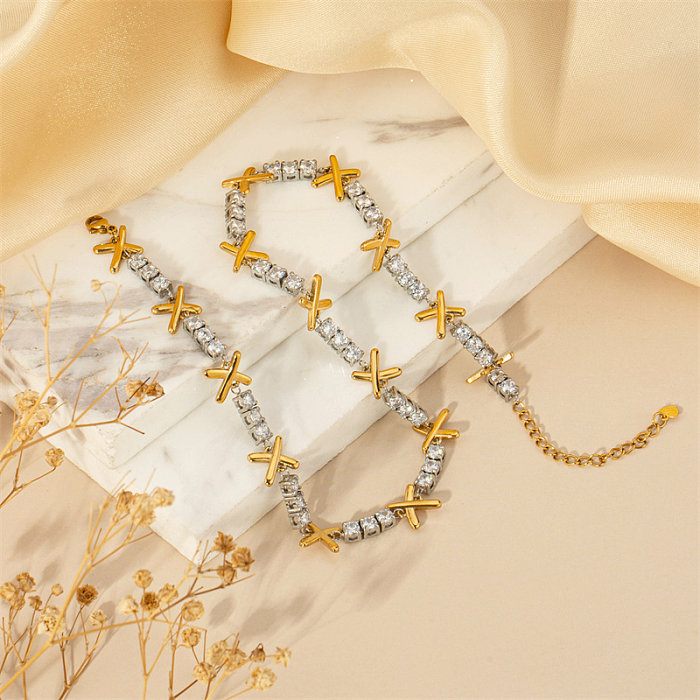 Simple Style Classic Style Letter Stainless Steel Plating Inlay Zircon Gold Plated Necklace