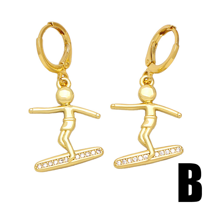 1 paire de boucles d'oreilles pendantes en cuivre et Zircon plaqué or 18 carats, Style Simple, personnage de dessin animé, incrustation de foudre