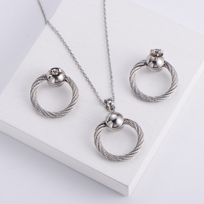 Round Pendant Korean Style Necklace Earrings Set Wholesale jewelry