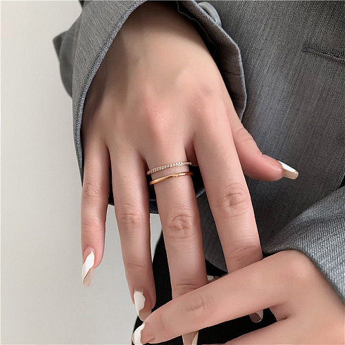 INS Style Casual Geometric Stainless Steel Inlay Zircon Rings