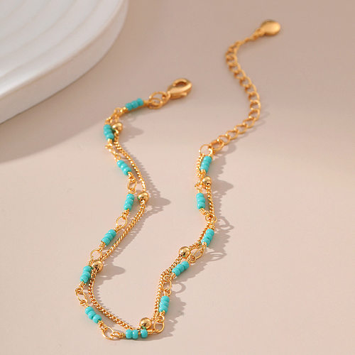 Classic Style Round Turquoise Copper Plating 18K Gold Plated Bracelets
