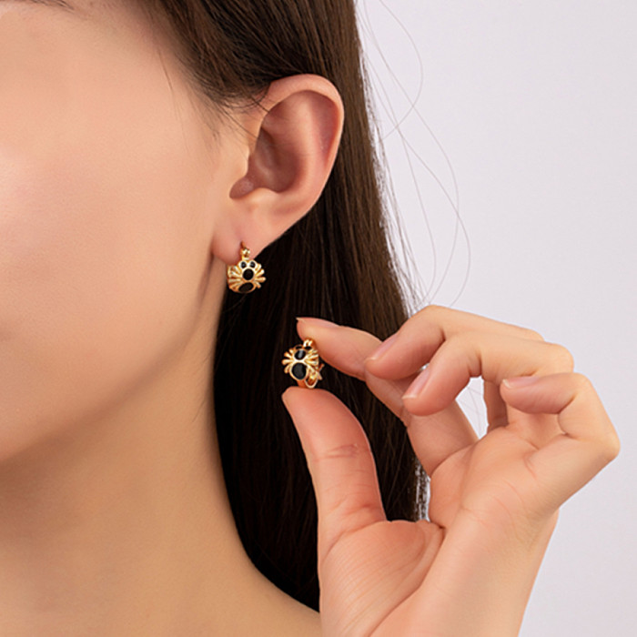 1 paire de clous d'oreilles en résine de cuivre émaillé araignée de Style Simple, plaqué or 18 carats