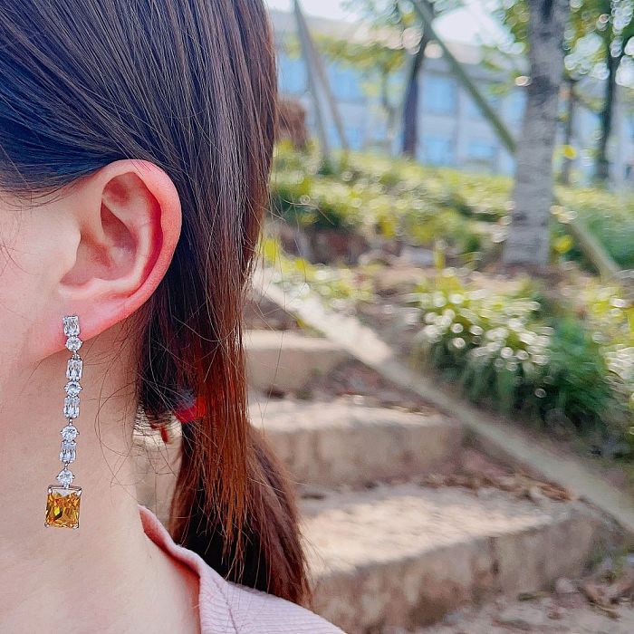 1 Pair IG Style Korean Style Geometric Inlay Copper Zircon Drop Earrings