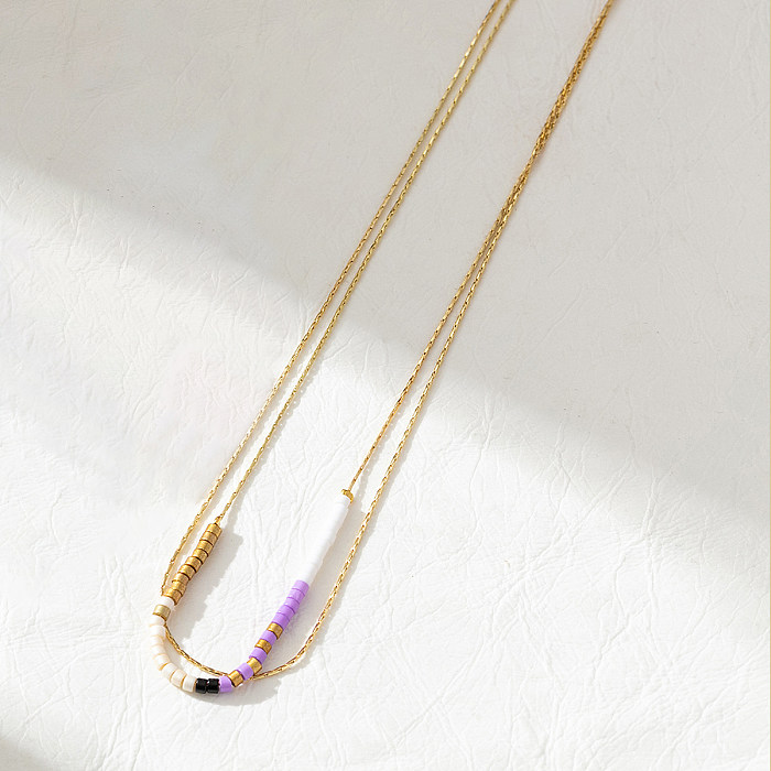 Collier plaqué or 14 carats, style Simple, rond, pierre de cristal artificielle, cuivre, perles, placage fait à la main