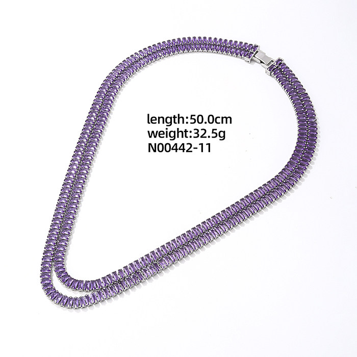 Elegant Glam Shiny Rectangle Copper Plating Inlay Zircon White Gold Plated Double Layer Necklaces