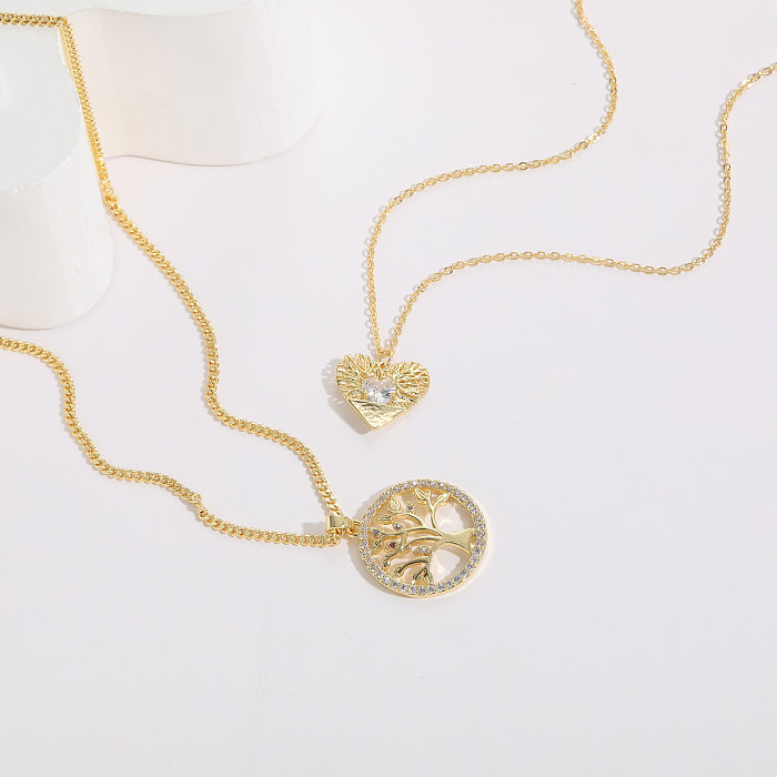 1 pieza de collar con colgante chapado en oro de 14 quilates con incrustaciones de cobre y forma de corazón de árbol de estilo coreano