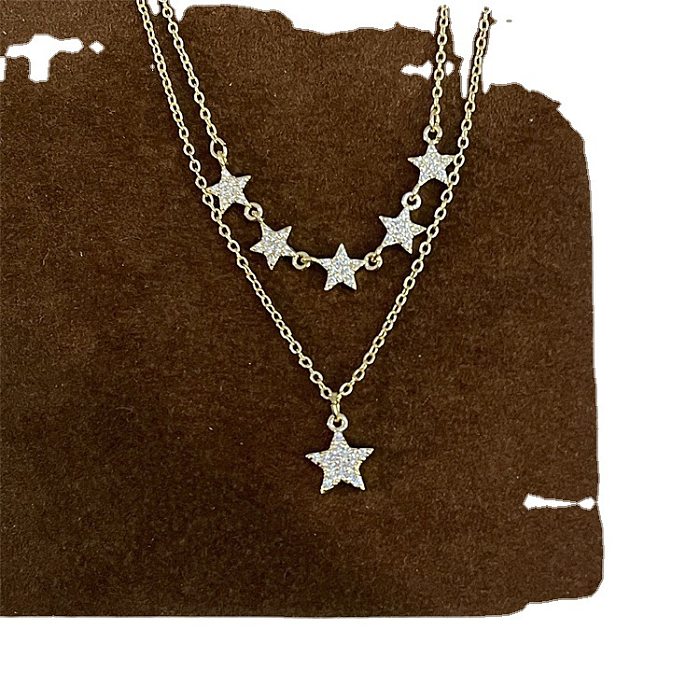 Simple Style Star Copper Inlay Zircon Pendant Necklace Necklace