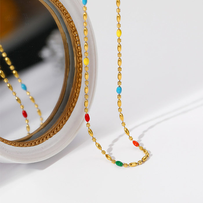 Mode bunte Titanstahl Perlen Emaille Beschichtung Armbänder Halskette